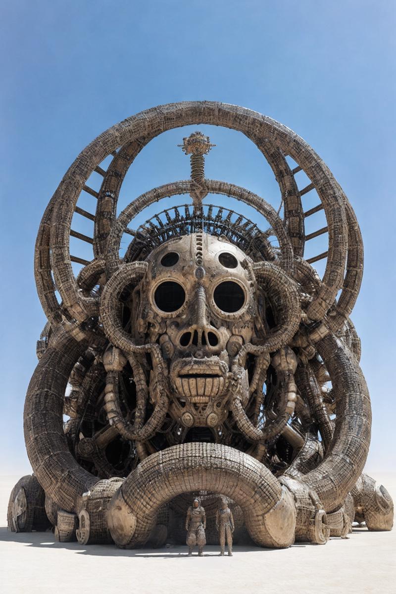 00485-1943494994-4004-burning man festival, desert, wide angle, giant Statue_a giant head and a snake, biologic hr giger style, necrosis, metal gears,.png